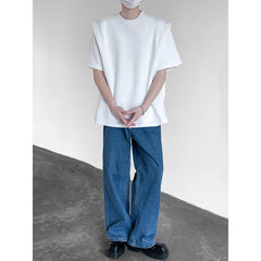 HEARUJOY  -  Summer Shoulder Pad T Shirt Men Fashion Black White Short Sleeved T-shirt Men Streetwear Korean Loose Casual T Shirt Mens Top