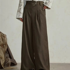 HEARUJOY  -  Mens Wide Leg Pants Retro Simplicity High Waisted Fashion Straight Leg Suit Trousers Button Trend Solid Pantalones Thin