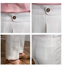 HEARUJOY  -  100% Linen Italian Naples Pants Men High Waist Straight  Suit Trousers Spring Summer Fashion Lightweight Breathable Casual Pants