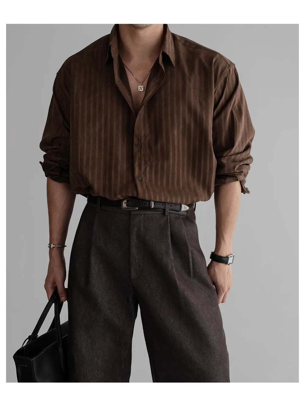 HEARUJOY  -  New Korean Fashion Men Shirts Light Luxury Textured Business Striped Long Sleeve Cardigan Tops Leisure High Quality Blouse M-2XL