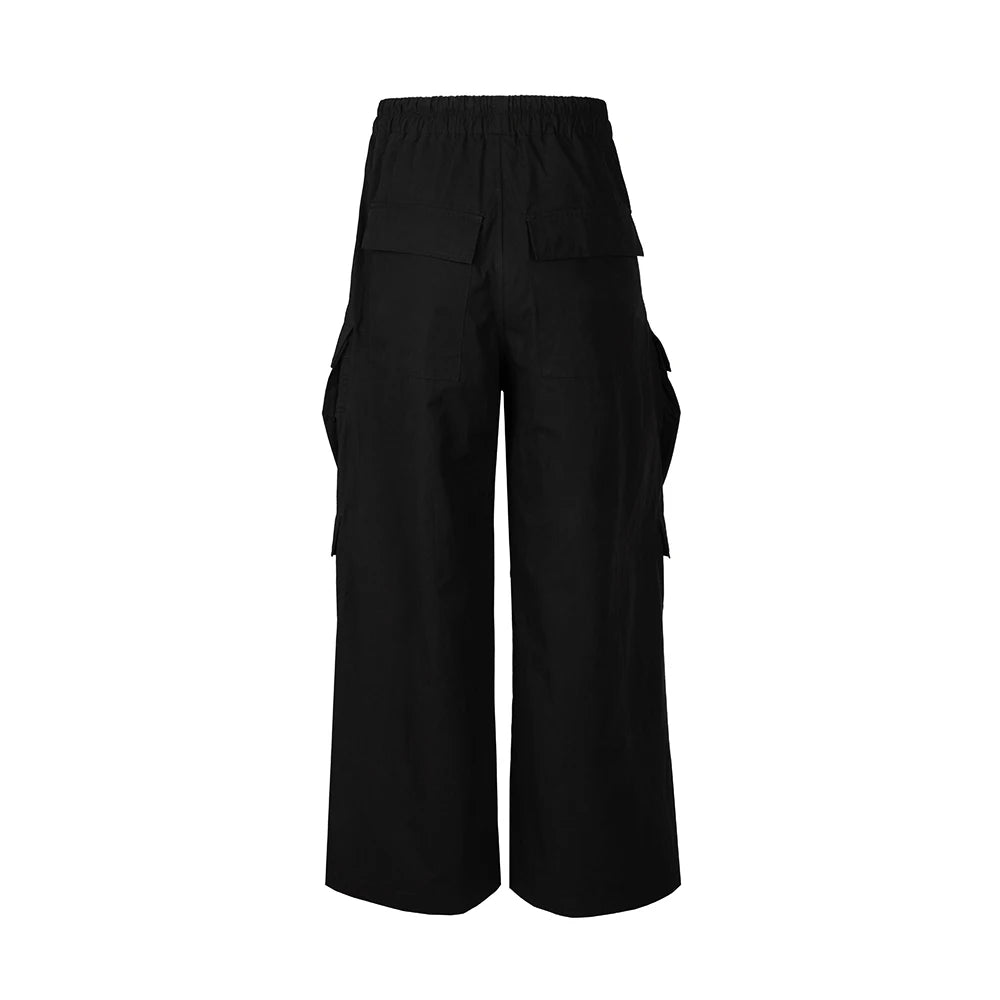 Hearujoy Wide Leg Drawstring Black Cargo Pants Unisex Straight Baggy Casual Overalls Men's Streetwear Loose Oversized Trousers