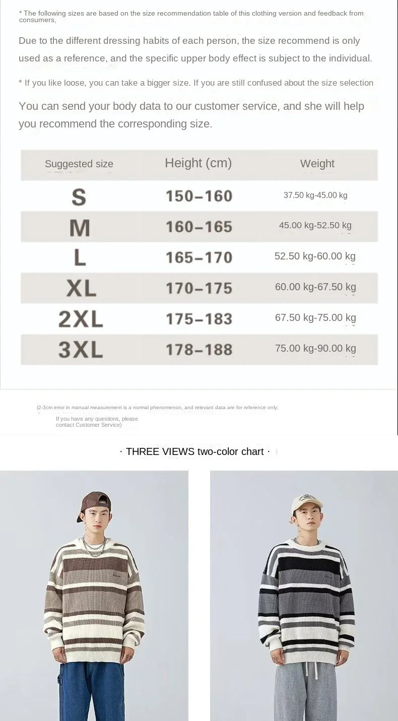 HEARUJOY  -  Fashion Sweater Men's Striped Contrasting Color Base Shirt Thread Knitted Jacket