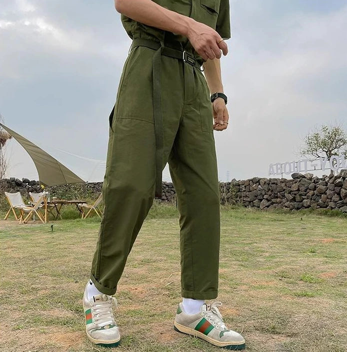 HEARUJOY  -  Male Shirts Trousers Sets Plain Green Men's Pants Set Essential Luxury Fashion Man 2025 Loose Kpop Novelty in Trends Costumes