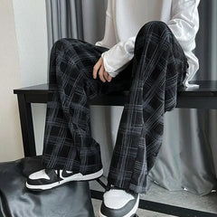 Hearujoy Check Trend Plaid Baggy Trousers For Men Loose Classic Korean Style Designer Clothes Big Size Harajuku Fashion Casual Pants Man