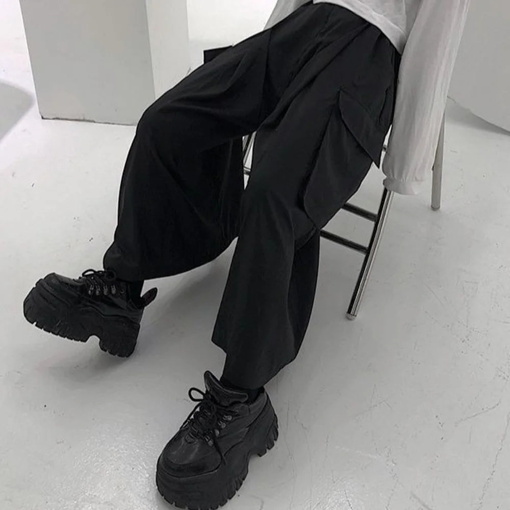 HEARUJOY  -  XS-5XL Gothic Culottes Dark Workwear Big Pocket Samurai Pants Hakama Genderless Streetwear Wide-Leg Pant Men'S Clothing 2025 New