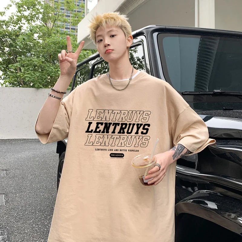 HEARUJOY  -  T Shirt Oversized Cotton For Men White 5XL Men's Letter Print T-shirts Male Casual Wear Summer Tee Shirts Unisex Big Size