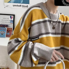 Hearujoy Thick Sweater Men's Korean Version Trendy Loose Japanese Knit Sweater Winter Ins Hong Kong Style Lazy Thread Jacket