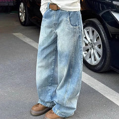 HEARUJOY  -  Autumn Men'S Blue Jeans Korean Retro Loose Straight Leg Micro Flared Pants Mid Waist Designer Casual Pants