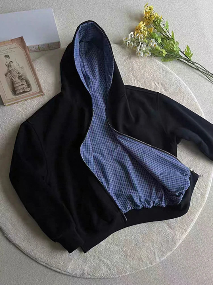 HEARUJOY  -  Stylish Plaid Printing Hooded Sweatshirts Men Spring Autumn Outdoor Fashion Zip-up Hoodie Jackets Mens Streetwear Y2K Cardigans