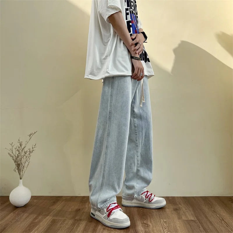 Hearujoy Neutral Simple Solid Long Jeans Men Korean Style Fashion High Street Loose Casual Jean Pants Male Daliy All-match Trousers