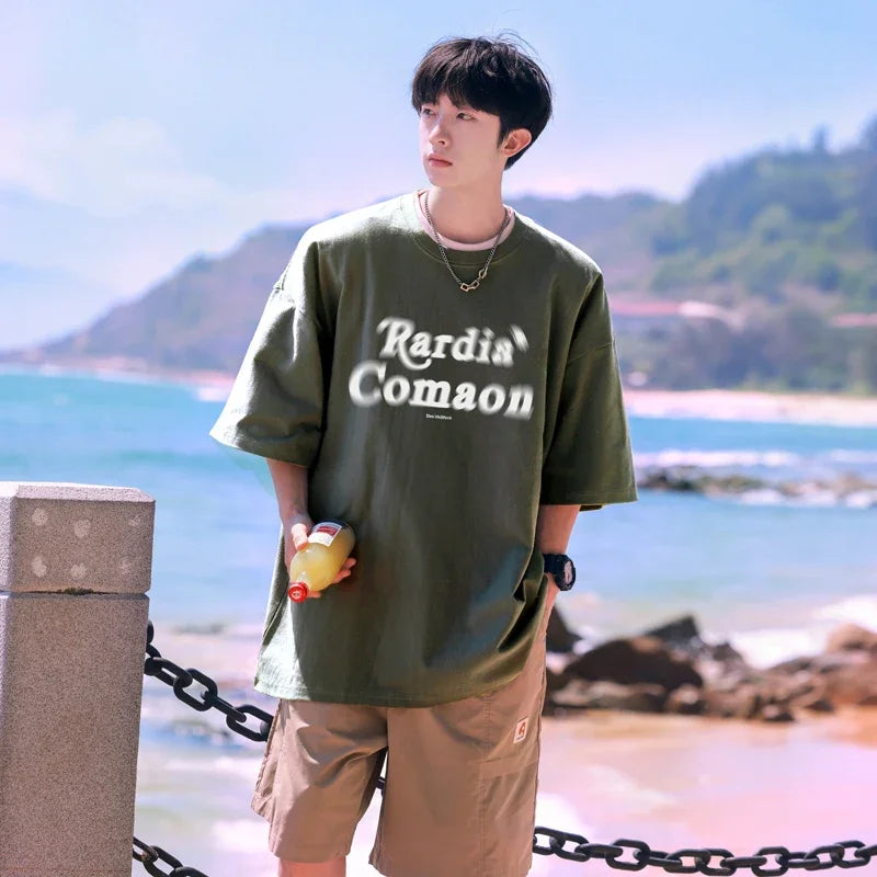 HEARUJOY  -  T Shirt Oversized Cotton For Men White Men's 5XL Letter Print T-shirts Men Casual Wear Summer Tee Shirts Big Size Clothing