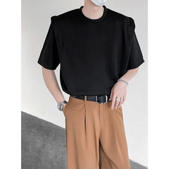 HEARUJOY  -  Summer Shoulder Pad T Shirt Men Fashion Black White Short Sleeved T-shirt Men Streetwear Korean Loose Casual T Shirt Mens Top