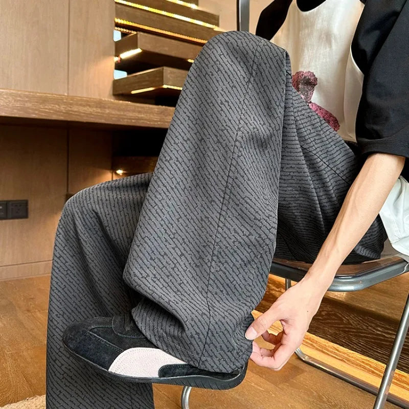 HEARUJOY  -  Baggy Ice Silk Men's Casual Straight Pants Summer Thin Male Trousers Low Price Stylish Designer Vintage Original Y2k Clothing