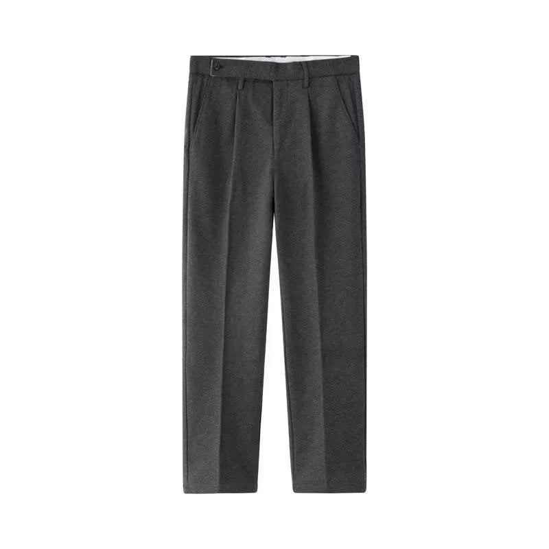 HEARUJOY  -  Korean Fashion Woolen Suit Pant Men Waist Button Straight Trouser Autumn Winter Business Casual Loose Light Mature Style Pants