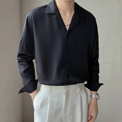 HEARUJOY  -  Casual Drape Shirt Trendy Button Up For Everyday Wear Casual Drape Shirt For Men All Seasons Wear Daily Use Apparel