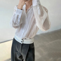 HEARUJOY  -  Mens Shirt Slightly Transparent Sexy Casual Spring Streetwear Fashion Breathable Niche Shirt Long Sleeve Top Men'S Clothing 2025