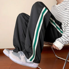 Hearujoy Black Side Striped Casual Pants Men's Spring New Loose Straight-leg Pants Elastic Waist Wide-leg Trousers Home Baggy Pants