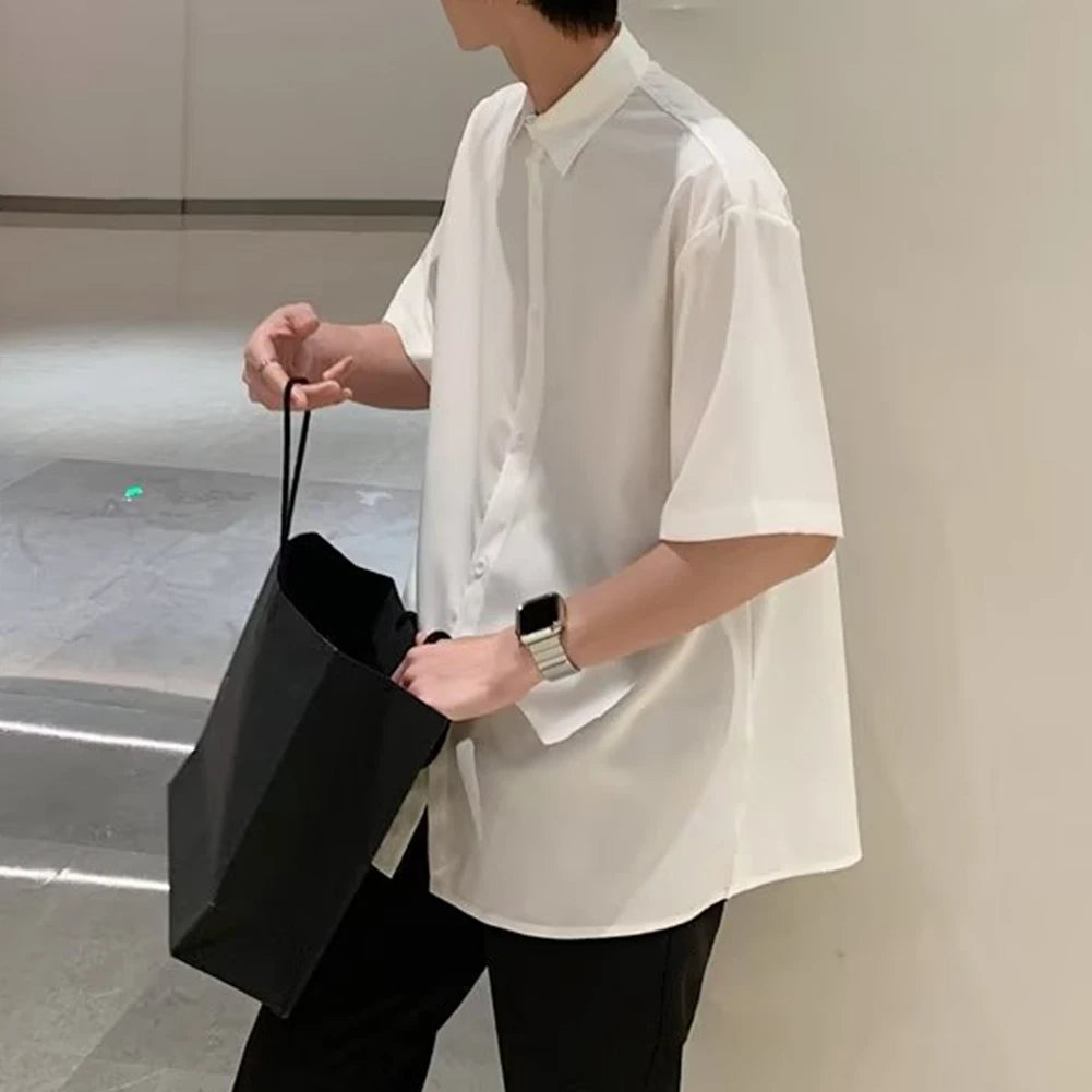 HEARUJOY  -  Draped Fashion Top L M Mens Short Sleeve Shirt Suitable For Vacation Brand New Condition Lapel Neckline Vacation Attire