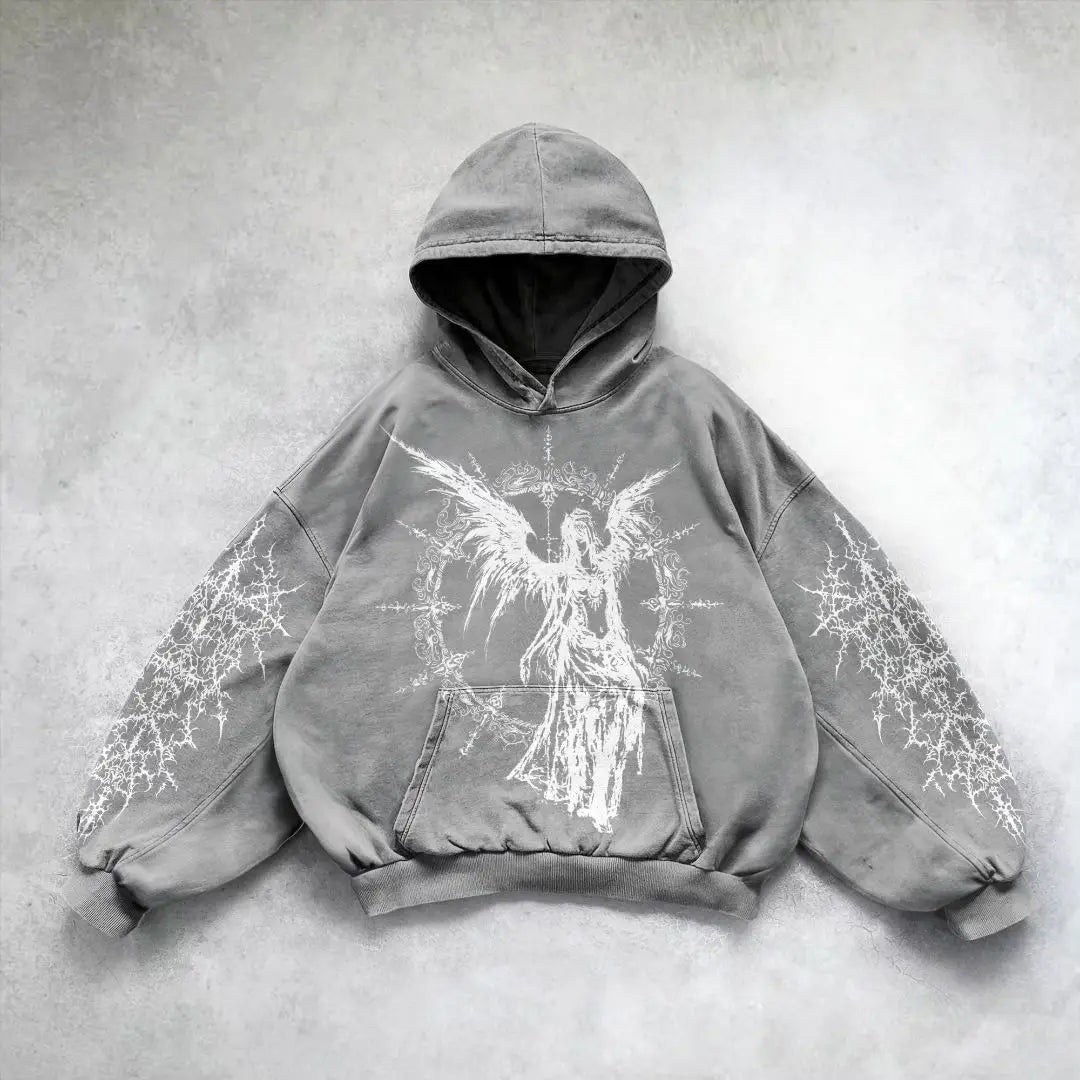 Hearujoy Harajuku y2k tops oversized sweatshirt hoodie goddess print hoodies women goth new couples goth streetwear gothic clothes