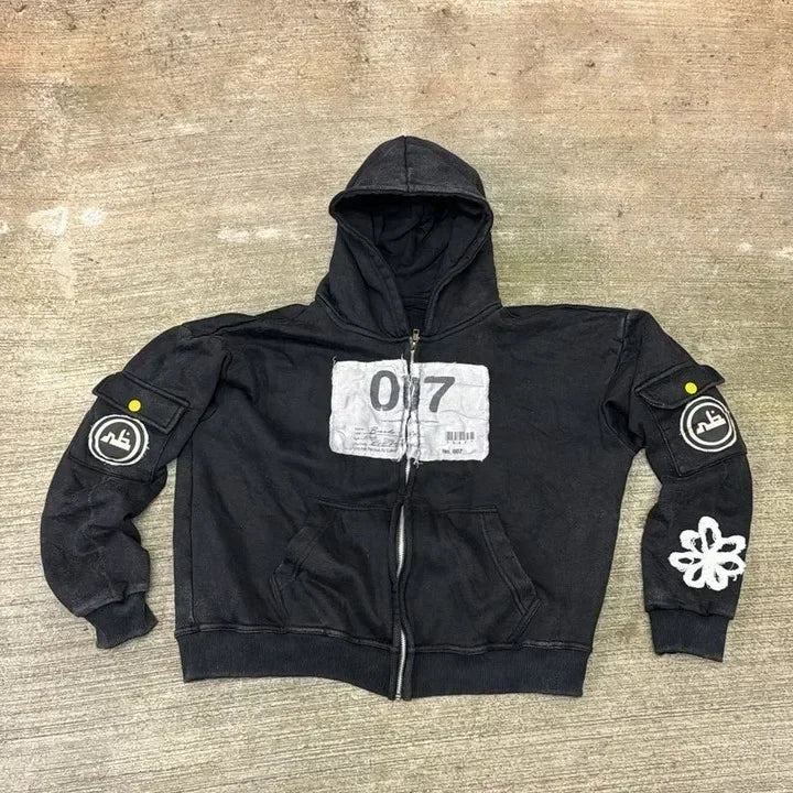 Hearujoy Harajuku Hip Hop New Fashion Patch Embroidery Y2K Zip Up Hoodie Men Women Oversized Hoodie Loose Casual Hoodie Jacket Streetwear