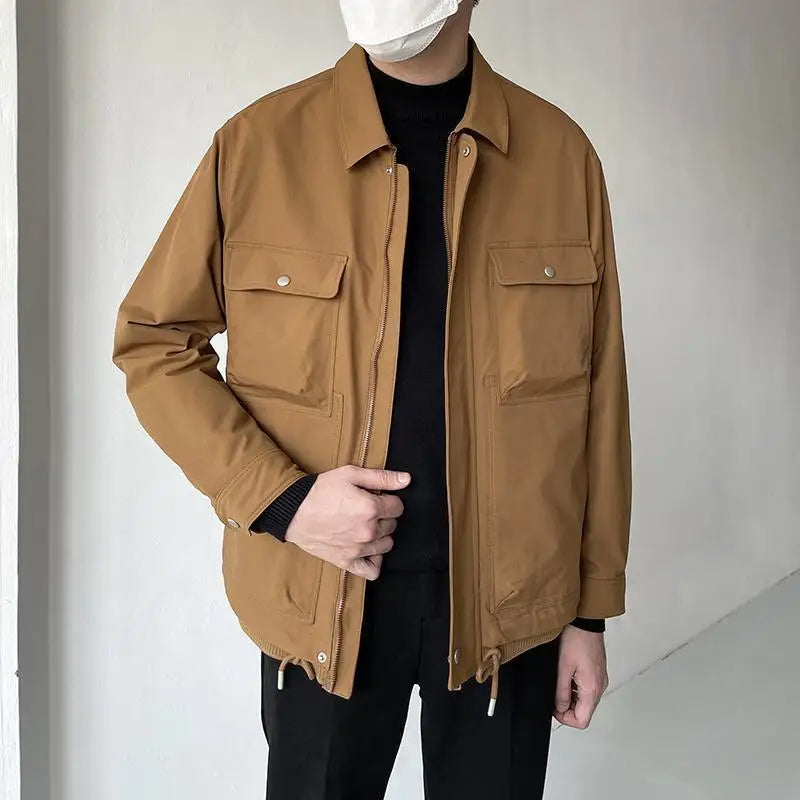 HEARUJOY  -  Lapel men's spring and autumn casual workwear Korean style fashion black short