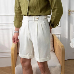 HEARUJOY  -  New Men Summer Slim-fit British Style Suit Shorts Light Luxury Business Straight-leg Shorts Leisure Button-down Half-pants M-3XL