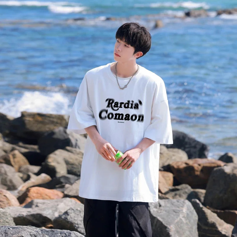 HEARUJOY  -  T Shirt Oversized Cotton For Men White Men's 5XL Letter Print T-shirts Men Casual Wear Summer Tee Shirts Big Size Clothing