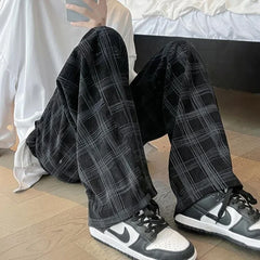 Hearujoy Check Trend Plaid Baggy Trousers For Men Loose Classic Korean Style Designer Clothes Big Size Harajuku Fashion Casual Pants Man