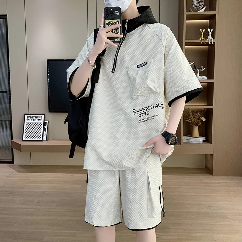 HEARUJOY  -  Summer 2 Pieces Set Tracksuit Men's Hoodies T-Shirt Shorts Harajuku Streetwear Oversized Men Sets Short Outfits Suits