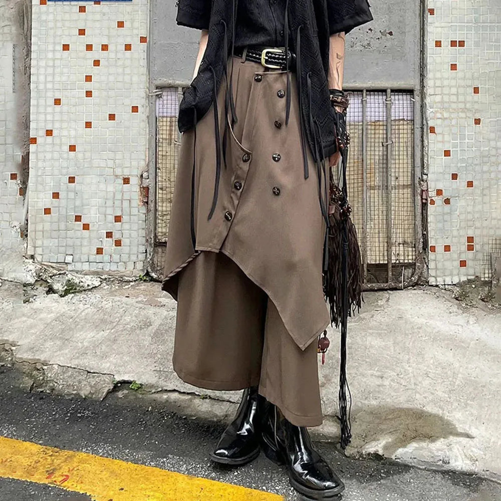HEARUJOY  -  Genderless Trendy Skirt Gothic Dark Style Loose Hakama Pants Wide Leg Pants Large Size Design Samurai Pants Men Clothing