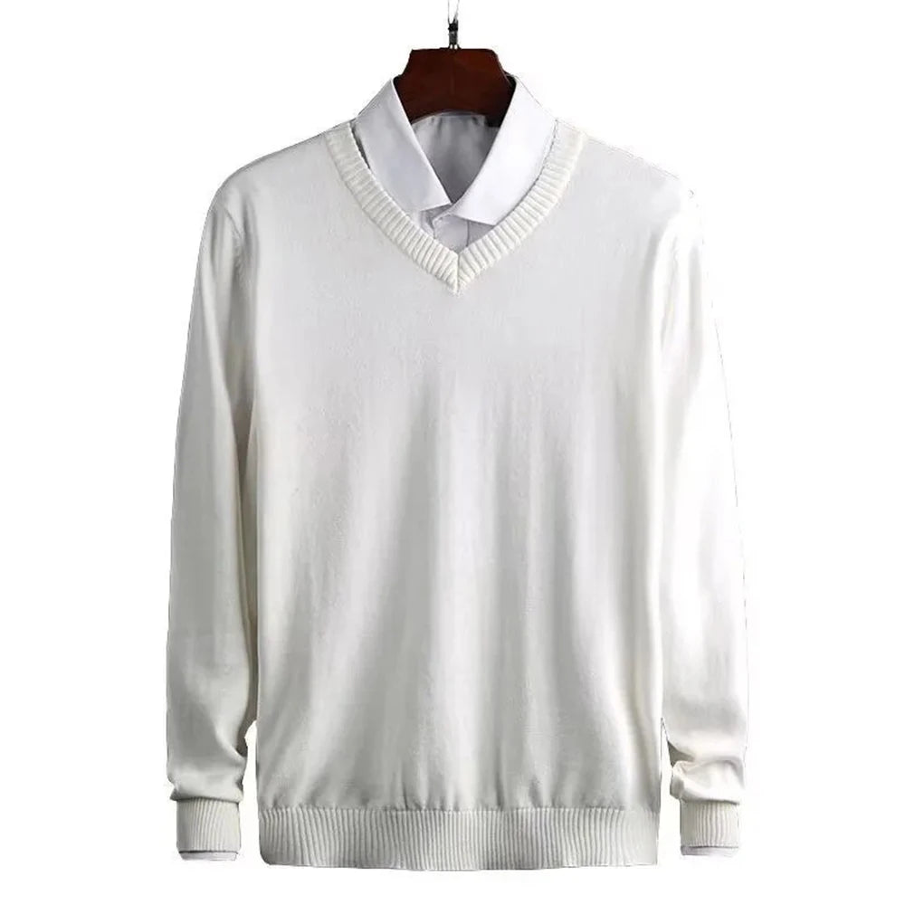 HEARUJOY  -  Mens Sweater Casual Outerwear Knitted Sweater Autumn Fashion Campus Youth All-Match Solid Color Long-Sleeved Top Men'S Clothing