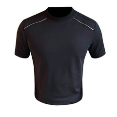 HEARUJOY  -  Men's Summer 65% Cotton Zipper-Shoulder Tee | Slim Fit Round Neck Short Sleeve Shirt in Black/White