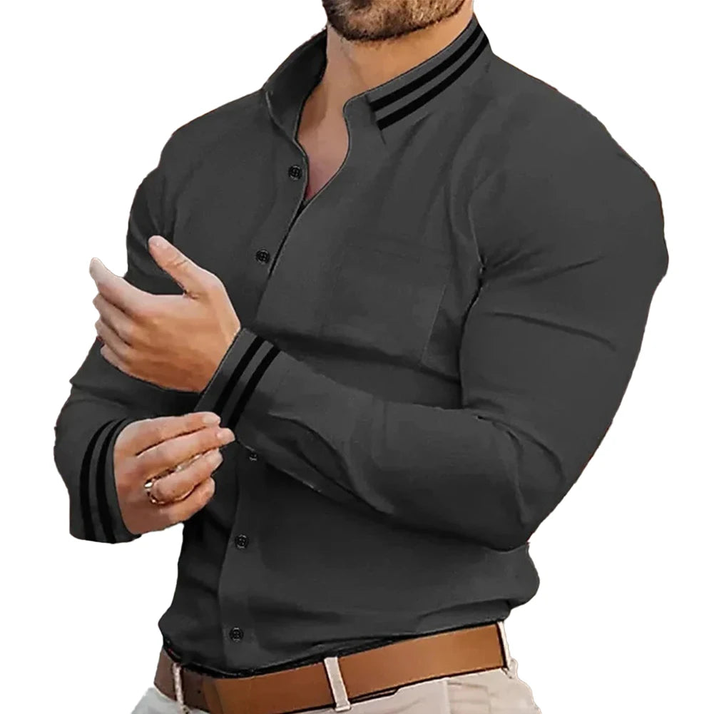 HEARUJOY  -  Evening Dress Party Business Dress Shirts Lapel Shirts Black Solid Color Casual Wear Lapel Collar Polyester Fabric Daily Wear