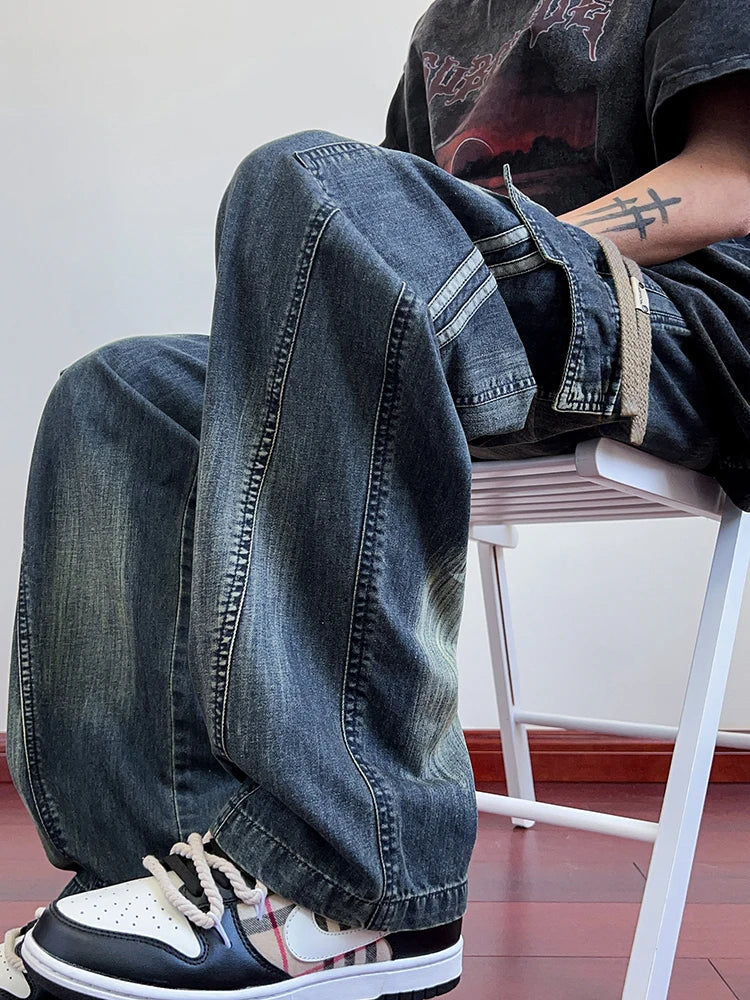 HEARUJOY  -  Summer Men's Jeans Flap Pockets Lightweight Denim Cargo Pants Big Size 8XL 7XL 6XL Wide Leg Baggy Jeans Straight Trousers