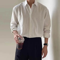 HEARUJOY  -  Autumn New Men's Striped Long-Sleeved Shirt Japanese Retro Fashion Trend Simple Loose Casual Breathable Niche Men's Tops