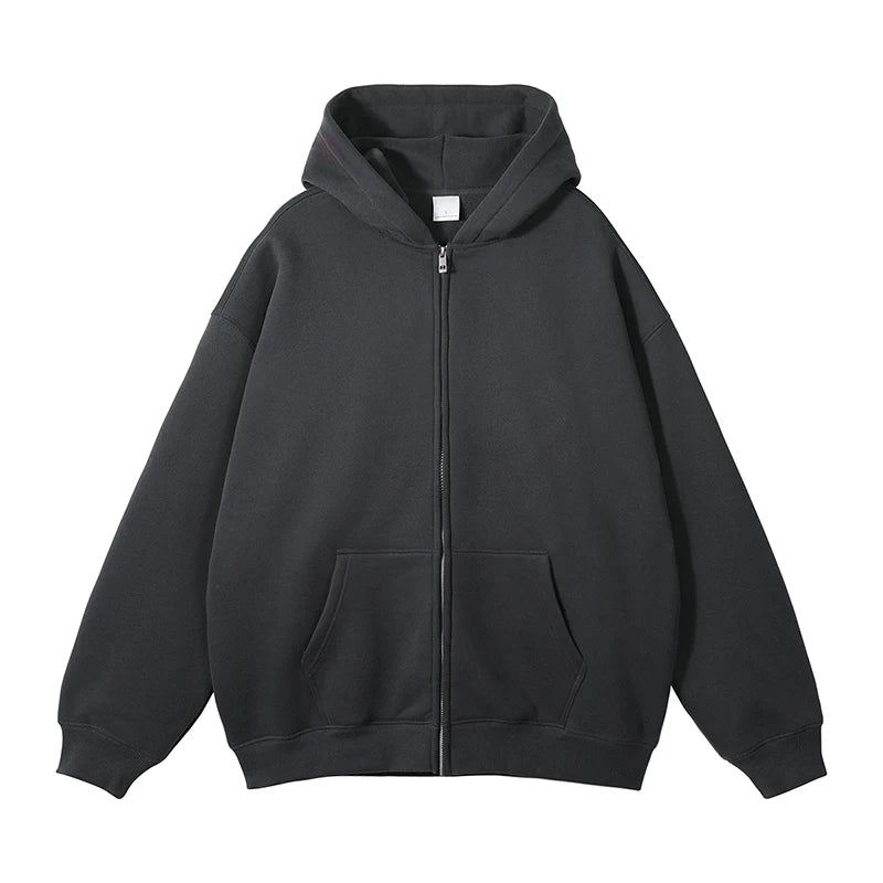 HEARUJOY  -  New Men's Hoodies Sweatshirts Zipper Hoodie Solid Color Hip Hop Mens Hooded Jacket Loose Track Hoodie Jacket Coat Streetwear