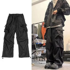 Hearujoy Baggy Cargo Pants for Men Red Black Gray Straight Trousers Male Vintage Hip Hop Streetwear Classic Style