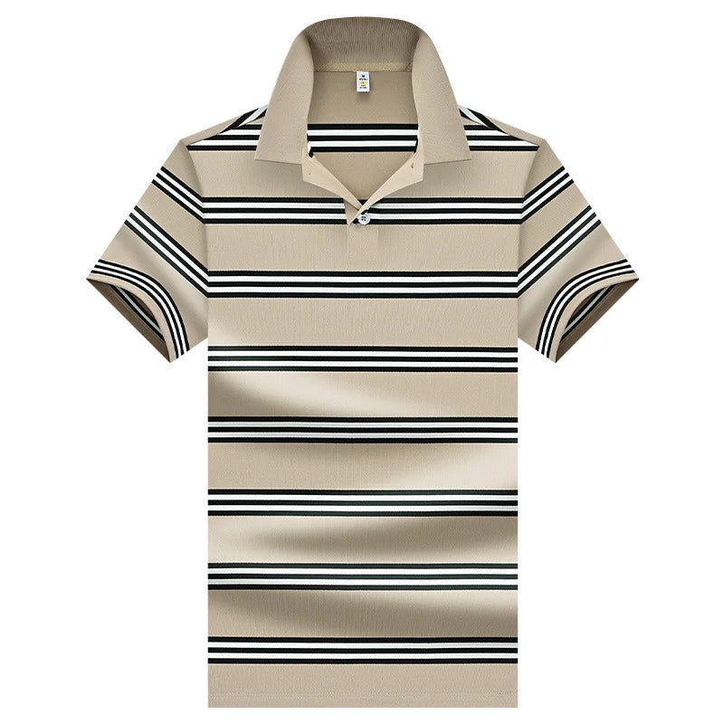 HEARUJOY  -  Casual Polo Shirt Man Fashion Striped Polo Shirt Short Sleeve Men's Lapel Button Shirt Summer Tops Golf Breathable Polo Hombre