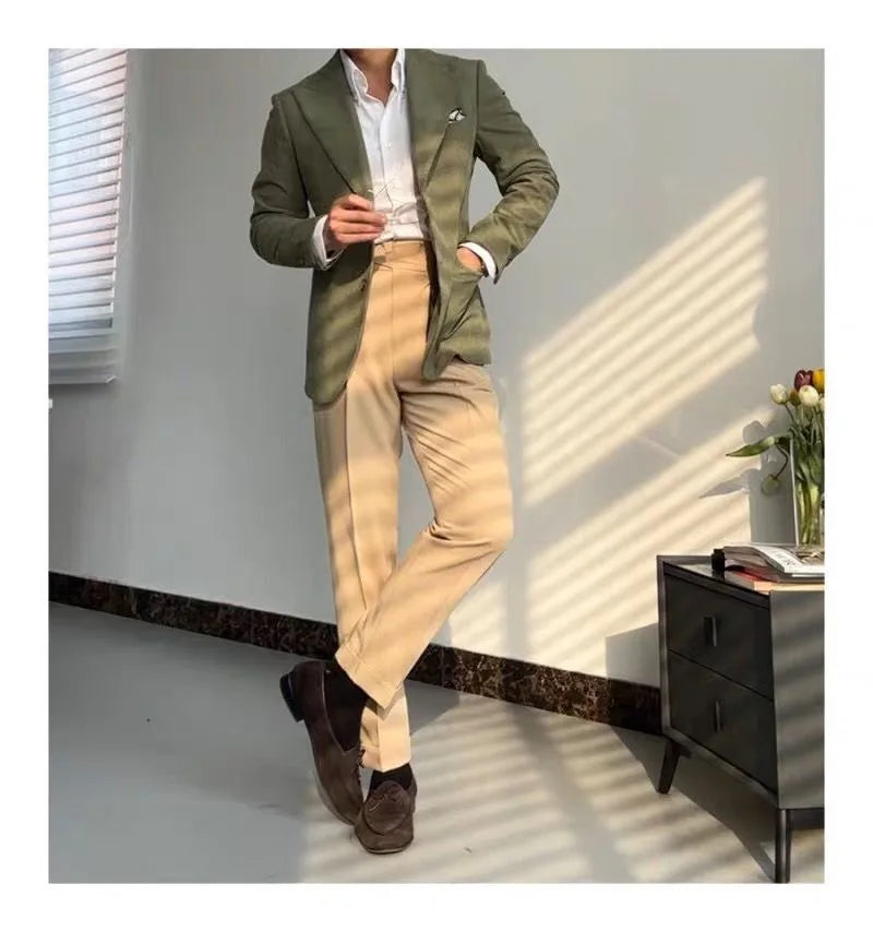 HEARUJOY  -  British Style Naples Pant For Men Vintage Gurkha High Waist Straight Suit Trousers Spring Autumn Fashion Business Casual Pants