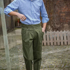 HEARUJOY  -  Vintage Green Gurkha Pants For Men Adjustable Waist Buckle Cotton Naples Trousers Fashion Casual Loose Ankle-Length Cargo Pants