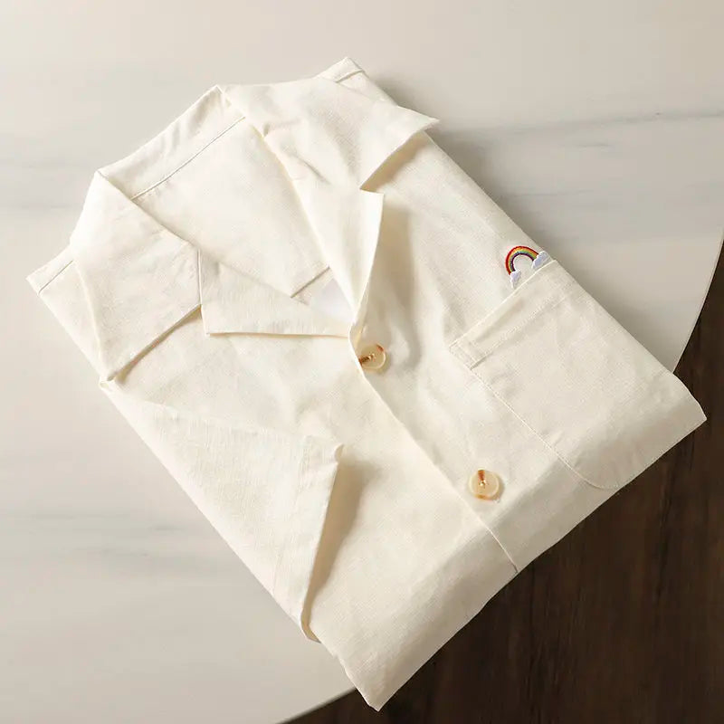 HEARUJOY  -  Japanese Linen Tops Summer Korean Style Men's Embroidered Loose Casual Cuban Collar Short-sleeved Shirt Aesthetic Academy Chic