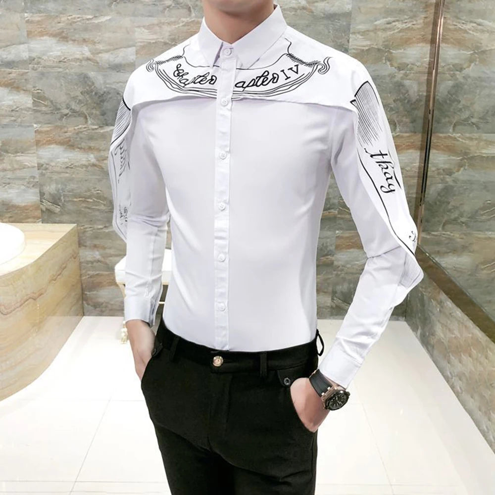 Hearujoy Mens Slim Fit Spliced Shawl Long Sleeve Shirt Autumn Genderless Fashion Nightclub Personality Party Retro Stage Wear Top Unisex