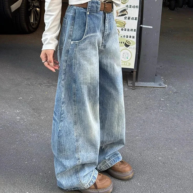 HEARUJOY  -  Autumn Men'S Blue Jeans Korean Retro Loose Straight Leg Micro Flared Pants Mid Waist Designer Casual Pants
