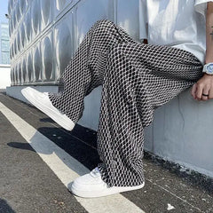 Hearujoy Men's Casual Pants Plaid Fashion Streetwear Y2k Polyester Hippie Wide Stylish Korean Style Classic Hip Hop Baggy Trousers Male L