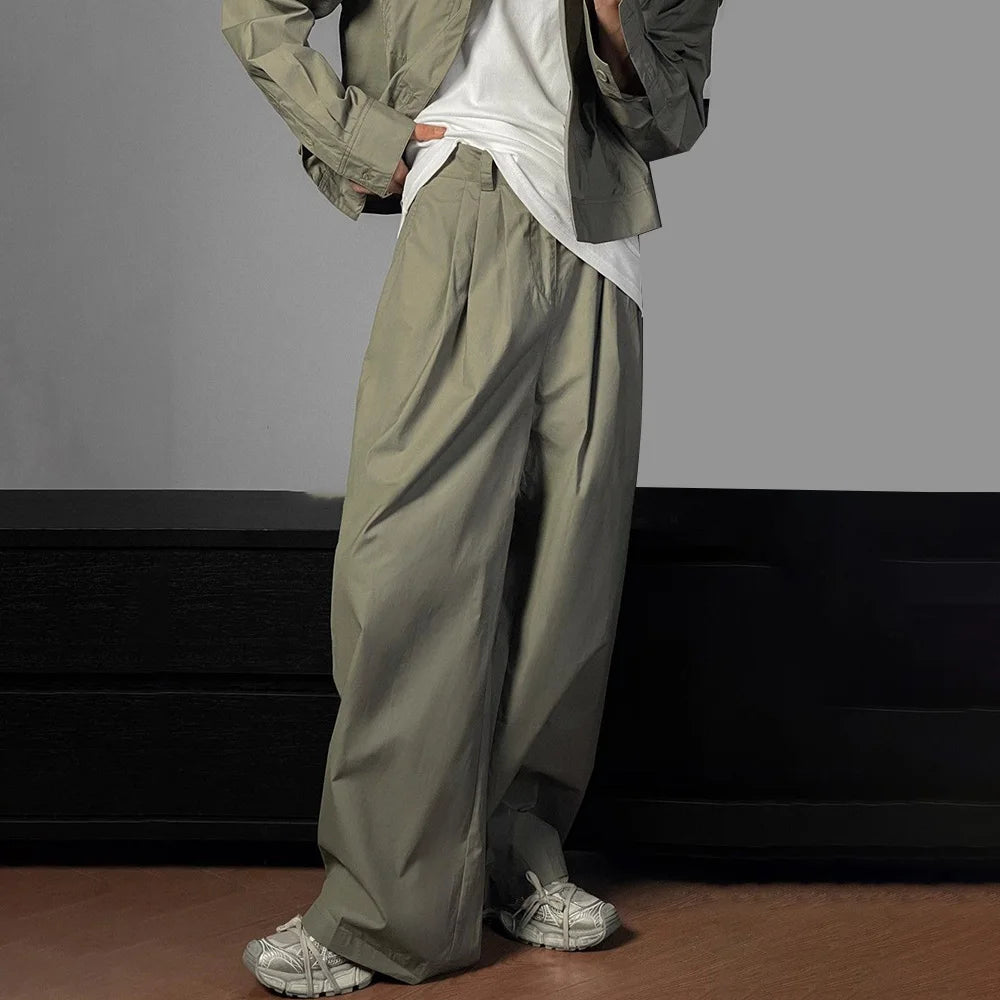 HEARUJOY  -  Mens Suits Casual Commuting Business Short Jacket Trousers Autumn Japanese Simple Solid Color Two-Piece Suit Men'S Clothing