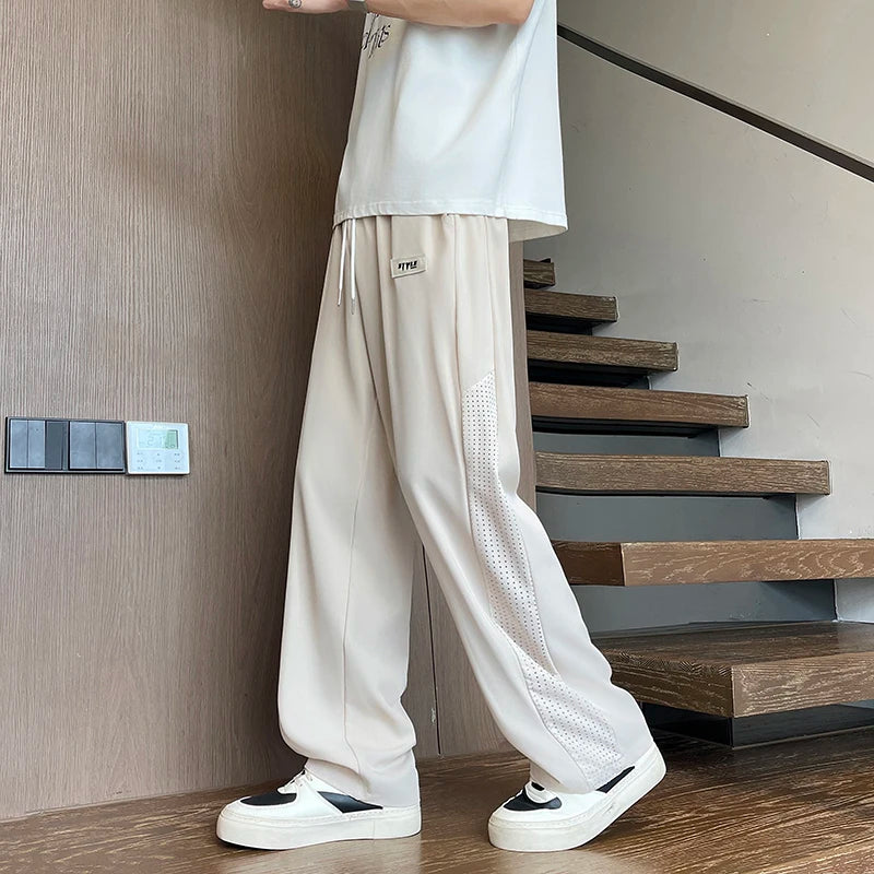 HEARUJOY  -  Summer Thin Ice Silk Mesh Quick Dry Elastic Pants Men Breathable Side Hollow Out Trousers Loose Sweatpants Men's Casual Pants