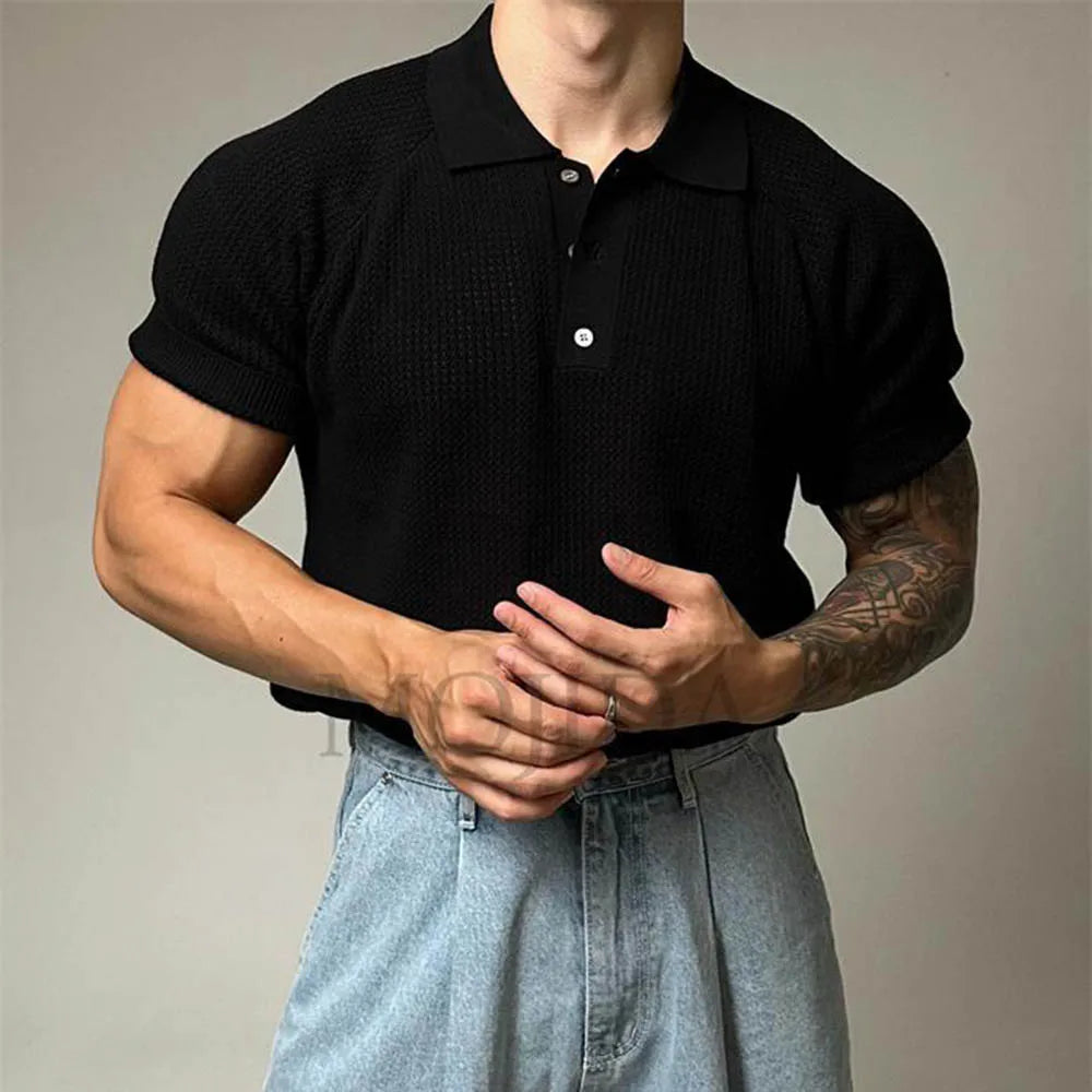 HEARUJOY  -  Summer New Men's Solid Color Knitted Short-Sleeved T-Shirt American Retro Fashion Trend Loose Casual Breathable Men's Tops