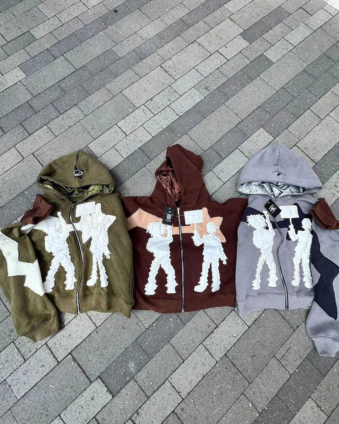 HEARUJOY  -  Y2K trendy classic street letter splicing personalized hooded jacket for men and women retro hip-hop goth washed cool zipper top