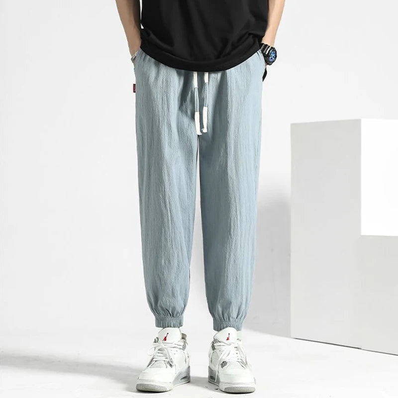 HEARUJOY  -  Men Trendy Simple Streetwear Y2K Pockets Thin Harem Pants Summer Casual Solid Loose Comfortable Breathable Sweatpants Pantalones