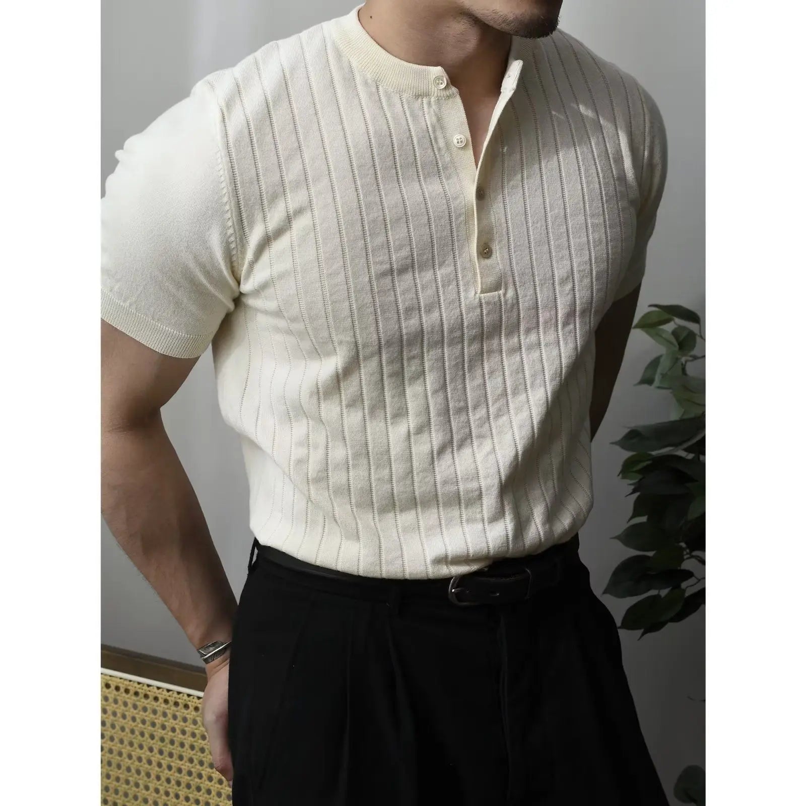 HEARUJOY  -  Summer Men Solid Zipper Knitted Polo Shirt Streetwear Fashion Male Clothes Lapel Slim Basic Business Casual Short Sleeve Tops